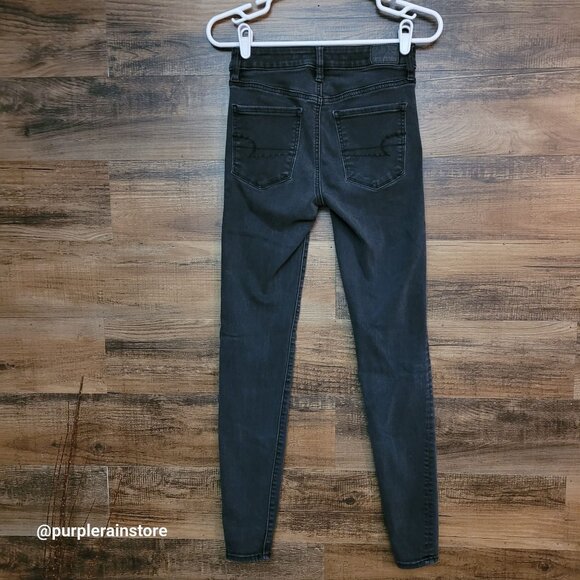 American Eagle Jeans 2 L Jegging Next Level Stretch Hi Rise Black Wash Denim - Picture 2 of 13